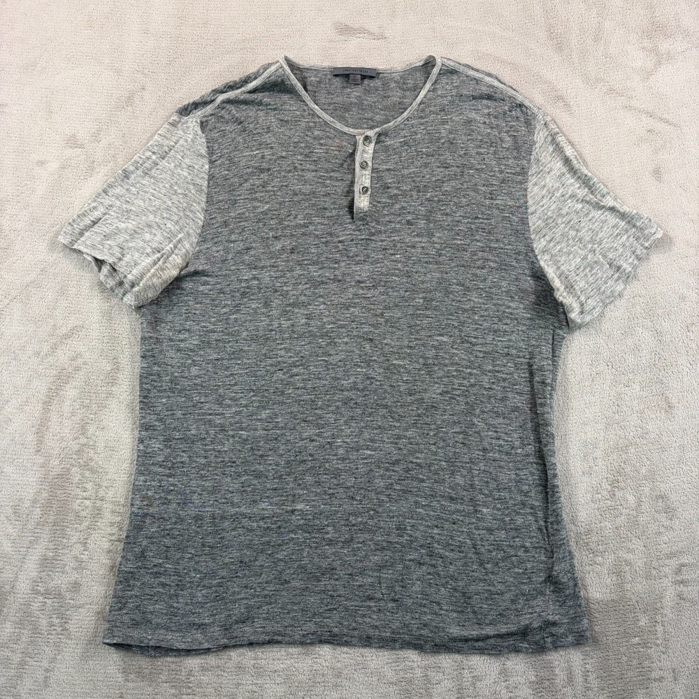 John Varvatos Henley T Shirt Men XL Grey 100% Raglan Short Sleeve Designer $199